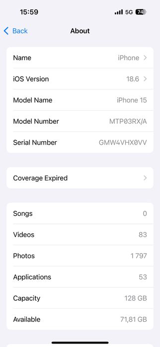Iphone 15 128GB Black 90% Батерия