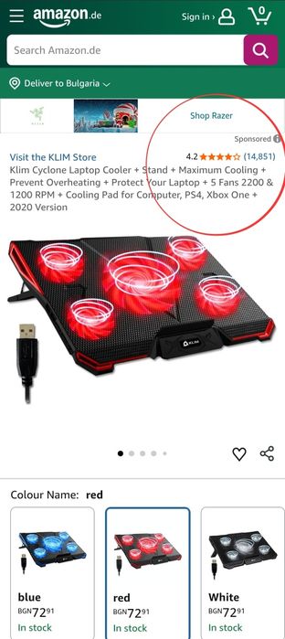 Охладителна подложка за лаптоп KLIM Cyclone с 5 вентилатора и подсветк