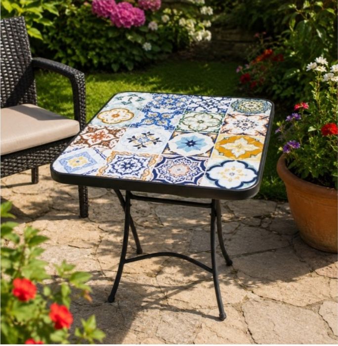 Сгъваема градинска маса 80×80 см със стъклен плот
€35 (68.45лв.)