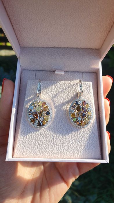 Cercei unicat Aur 14 kt cu Diamante Naturale si Fancy 6.42 ct