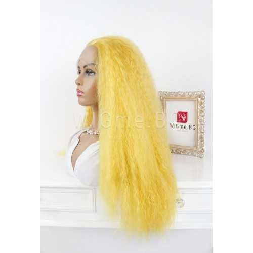 Дълга къдрава жълта лейс фронт перука Анджелика