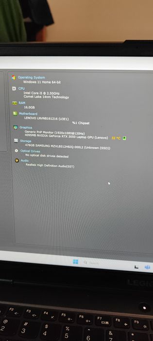Vând laptop Lenovo Legion i5/ RTX 3050/ 16gb ram