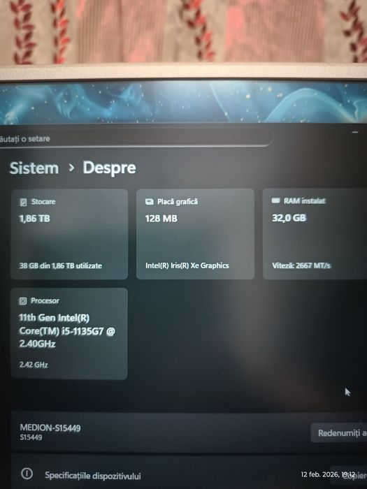 Ultrabook Medion S15449 – I5 - generația 11, 32DDR4 , 2TB ssd NVme m.2