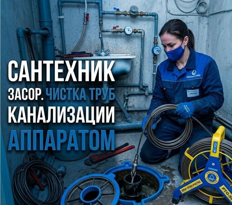 Чистка конализации аппаратом / засор на кухне / услуги сантехника /