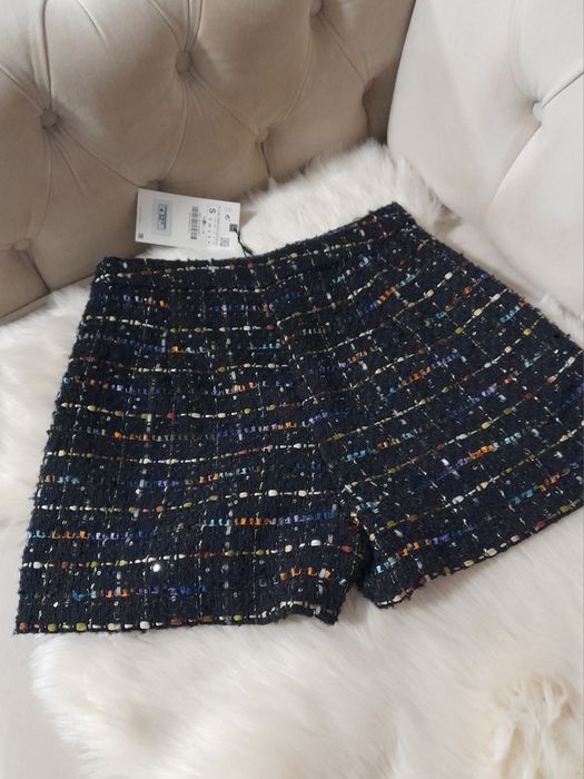 Pantaloni scurți cu talie înaltă din tweed Zara mărimea S