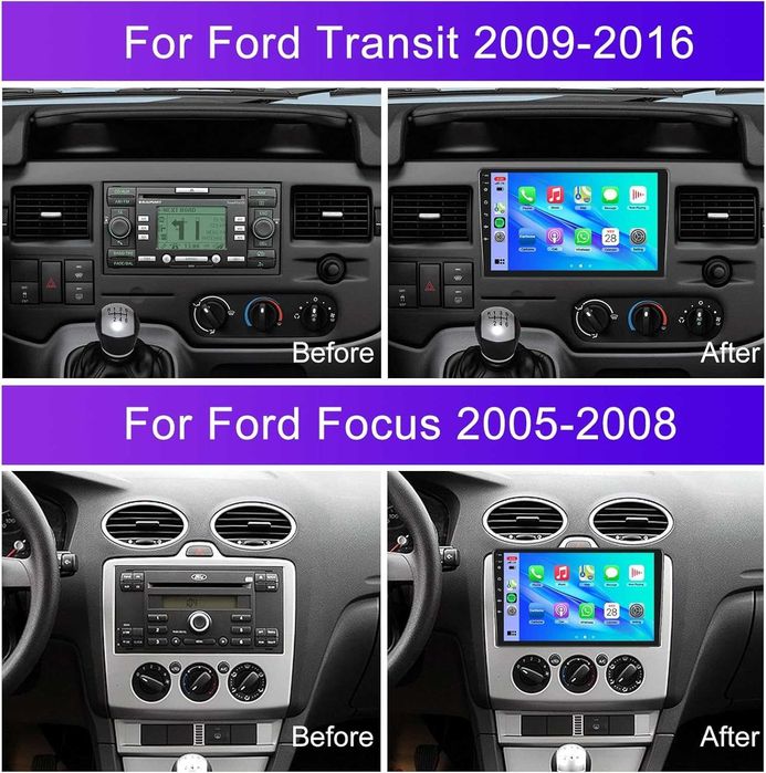 Мултимедия Двоен дин, Навигация, за Ford Focus, Ford Transit, CARPLAY, WAZE Android, Transit, Focus 2005-2016 година