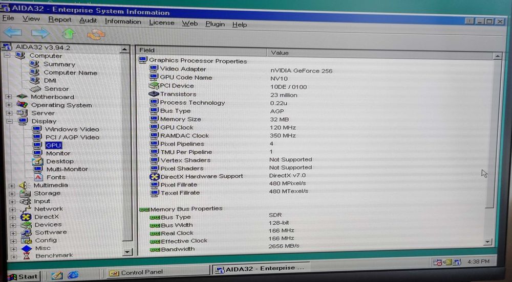 Placa video retro GeForce 256 SDR