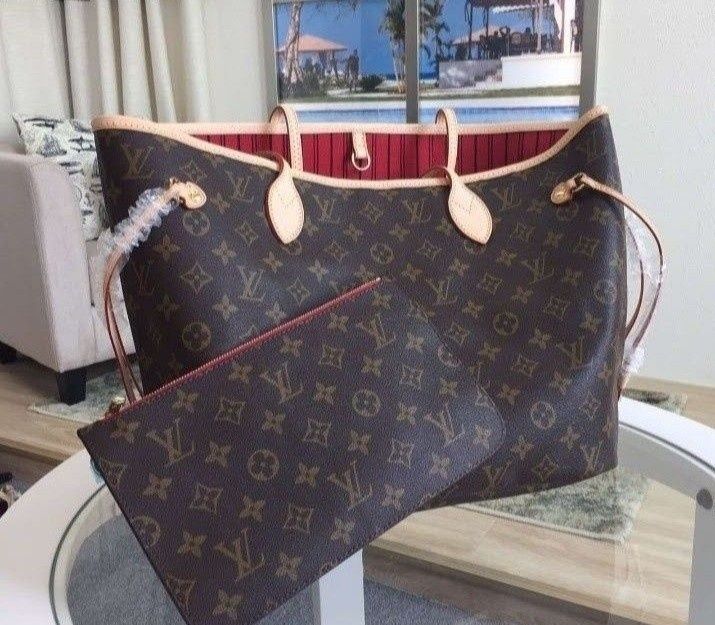 Geanta damă LV Neverfull,piele naturala,portofel atasat,saculet,certif