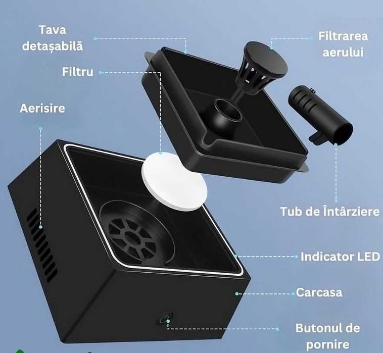 Scrumiera Electrica cu Aspiratie, Parfum, Sistem de Intarziere, Filtru