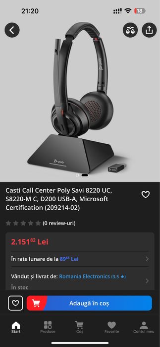Casti call center Poly Savi 8220 Uc Plantronics
