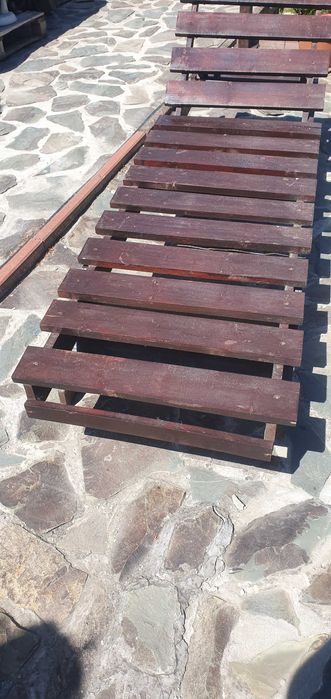 Set 2 sezlonguri+măsuță lemn masiv