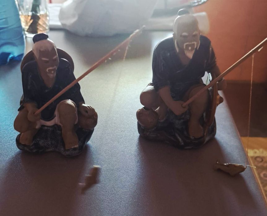 Set 2 figurine decorative pescari- stil asiatic/ vintage