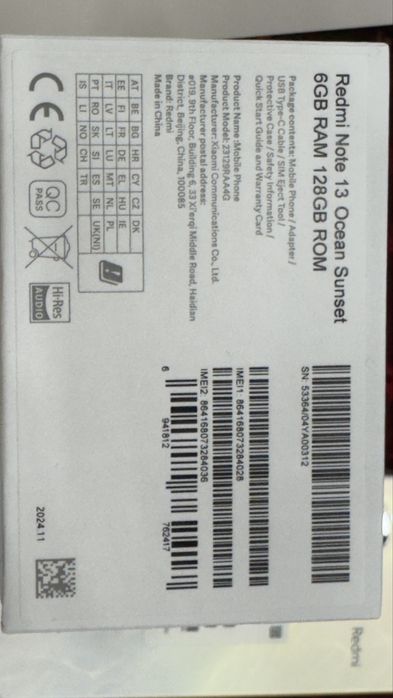 Redmi note 13 ocean sunset 6 GB RAM 128 GB ROM