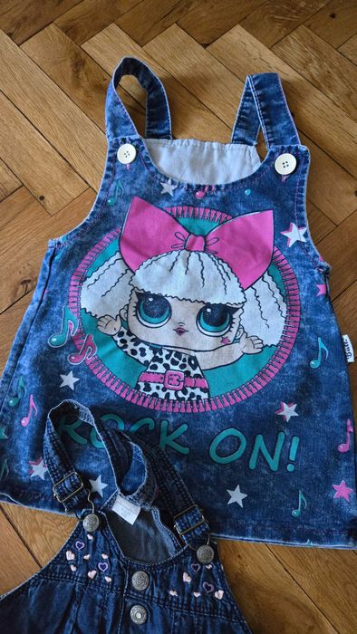 Лот дънкови роклички за момиченце, разм.1-2години и роклички с ягоди