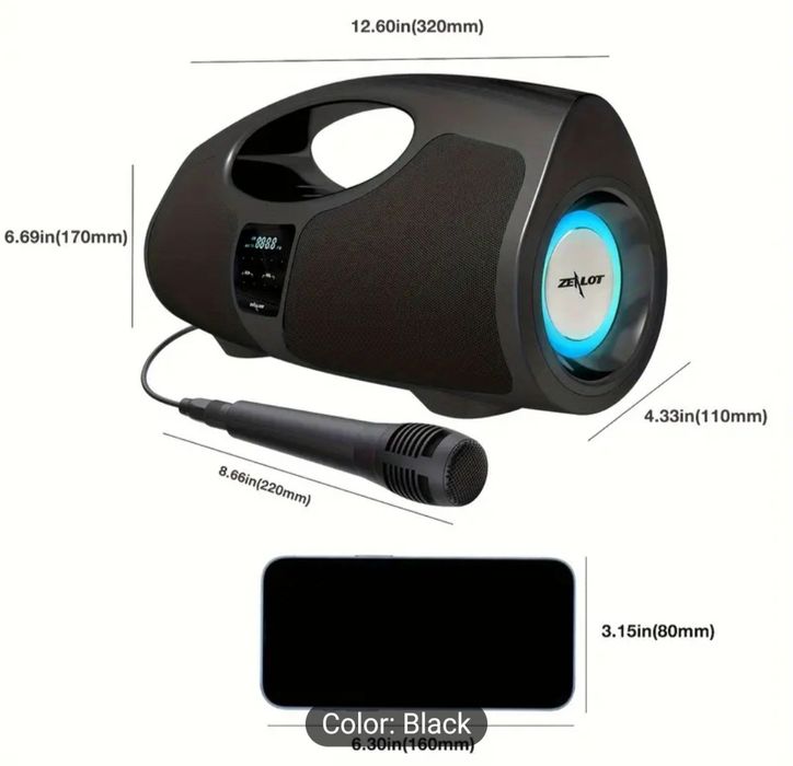 Колонка, караоке 40w, лед лампа, ночник-светильник, беспровод зарядка