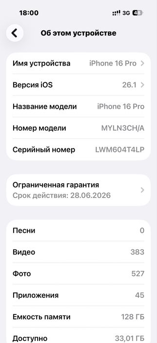 Айфон 16 Про емкость 98