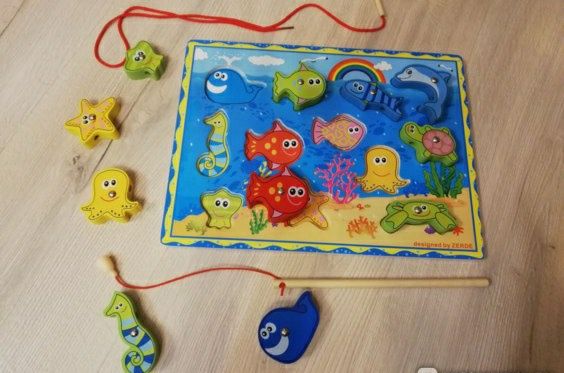 Деревянная рыбалка,деревянная детская развивающая игрушка.