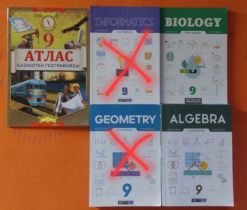 Учебники БИЛ [КТЛ] 9класс, Astana kitap, алгебра, геометрия, биологи