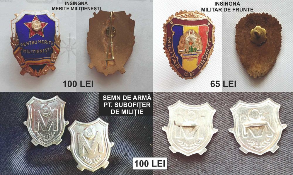Boneta cu cuc si insigne de MILITIE (RSR)