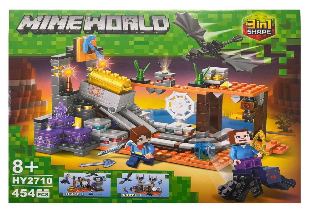 Конструктор 3в1 за изграждане Minecraft World 454 части с LED светлини