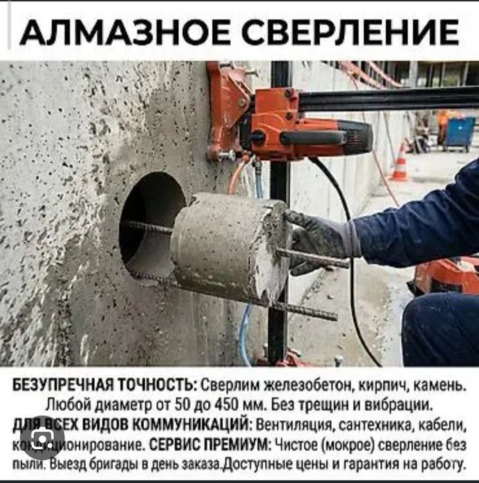 АЛМАЗНОЕ Сверление Алмазное БУРЕНИЕ Бетон Тесу Резка Тесык Тесу