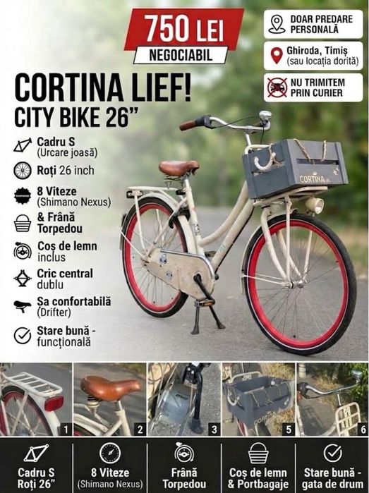 Bicicletă de oraș Cortina Lief! – Stil Olandez, Roți 26", Cadru S, Shimano Inter-8 Torpedou