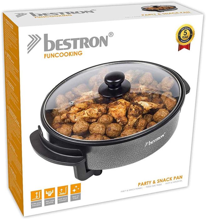 ПРОМО 2г Гаранция Нов Дълбок Уок Тиган Bestron AHP1200, 1200W, 28.5см