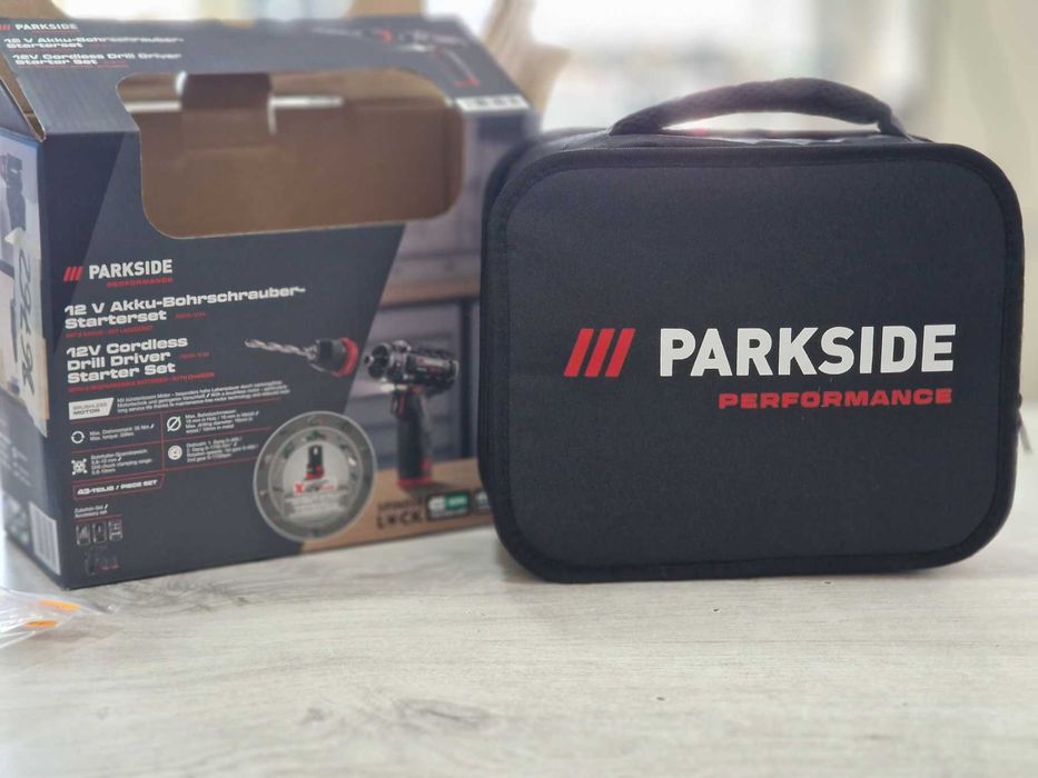 НОВ!Винтоверт PARKSIDE PBSPA12 E4 / 2 батерии,заряднo+свредла и битове