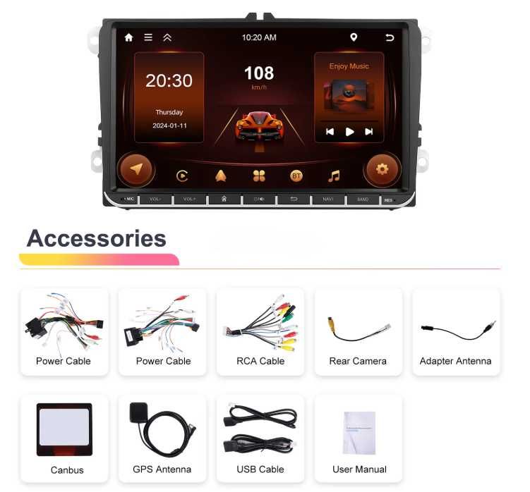 Navigatie Carplay 2GB Passat B6 B7 Golf 5 6 Skoda Octavia Seat NOUA