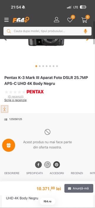 Pentax K-3 Mark III Aparat Foto DSLR 25.7MP APS-C UHD 4K Body Negru NO