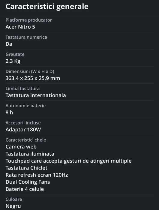 Vand laptop Acer Nitro 5