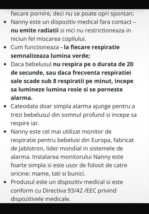 Monitor de respiratie bebelusi Jablotron Nanny