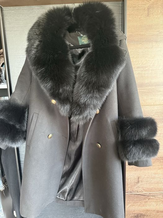 Черно кашмирено палто с пух