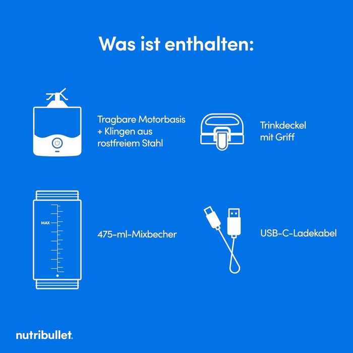 Преносим смути миксер nutribullet NBP003NBL чаша без BPA 475 мл, безжичен