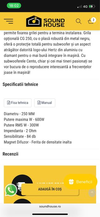 Subwoofer Hertz Cento CS 250 S2 10 inch