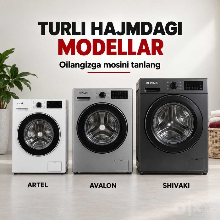 Kir yuvish mashinalari Artel, Avalon, Shivaki — kafolatli