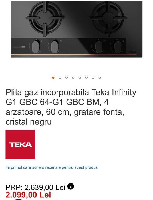 Plită pe gaz Teka Infinity – Nouă, nefolosită, cu factură și garanție