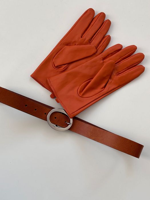 Оранжеви кожени ръкавици и подарък шал