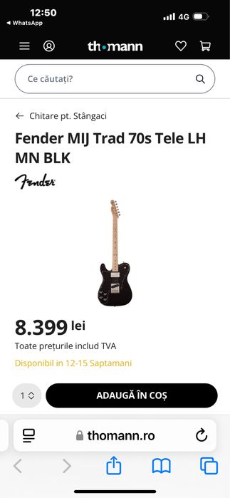 chitara electrica Fender telecaster  custom NOUA. (nefolosita)