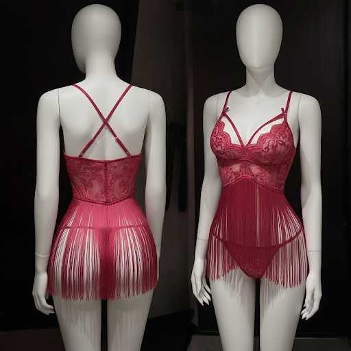 Элегантный пеньюар с бахромой — Красный и Черный Nafis penyuar