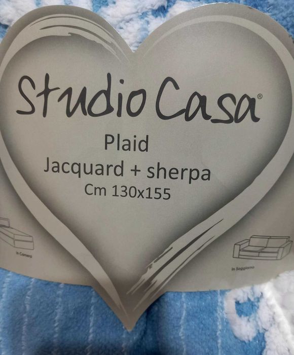 Одеяло Жакард/Шерпа 130х155 см, Синьо-Бял