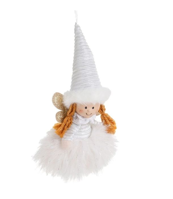 Коледна фигура, Ангелче, Реалистична, Полиестер, 9x5х20 см, Бял