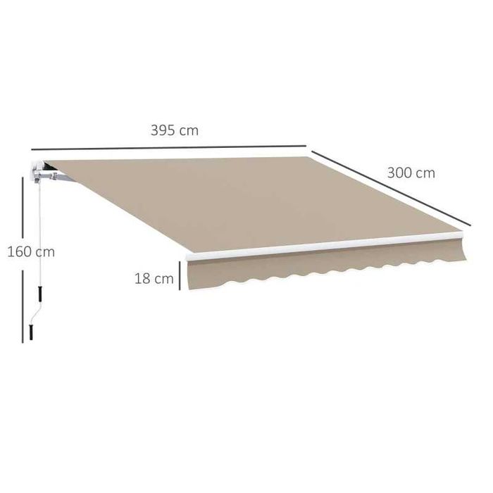Тента Outsunny, регулируема скоба, тента за вътрешен двор, 3,95 x 3 м