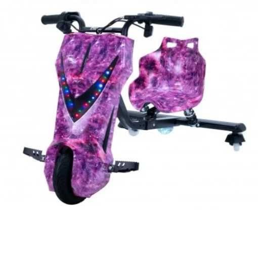 Tricicleta electrica pentru drifturi 360, motor 250W, 15KM/H, 4400mA, mov