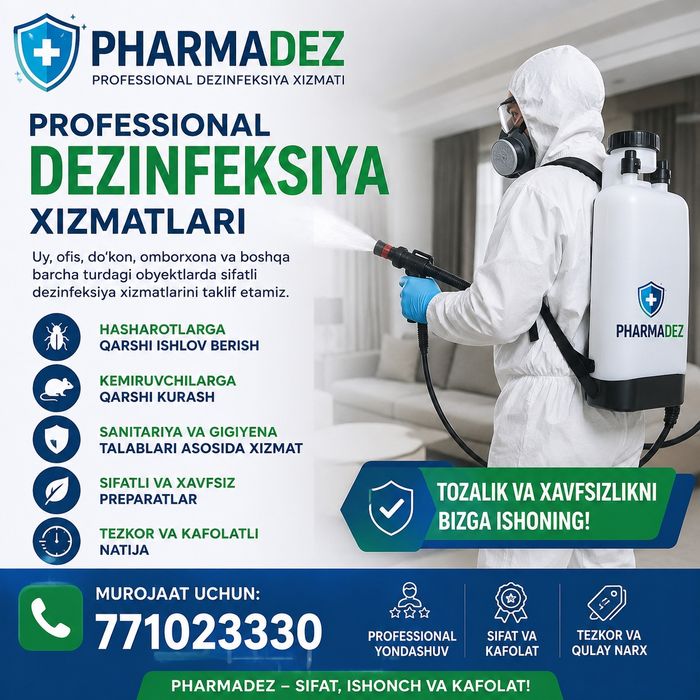 Дезинфекция дизенфекция дезенфекция Гарантия 1 год skidka 15 foiz