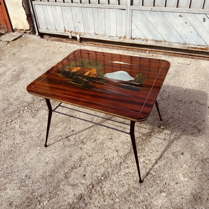 Винтидж холна маса 60-те години – ръчно рисуван плот – Mid Century