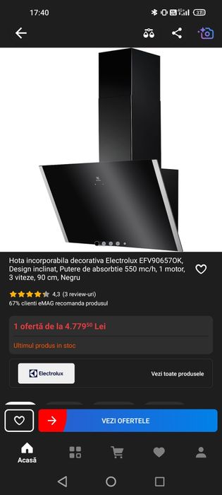 Hota incorporabila Electrolux înclinată