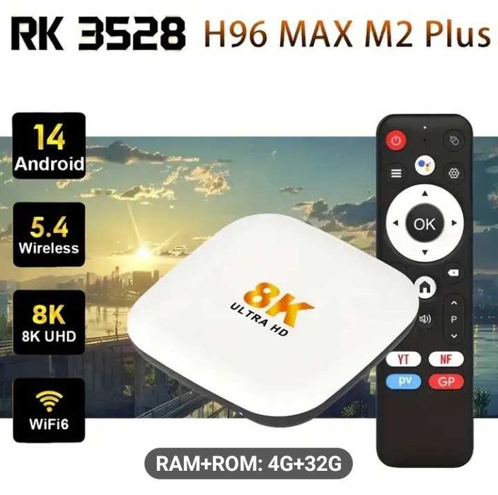 Android 14, 4Gb-32Gb, V Box H96 Max M2 Plus