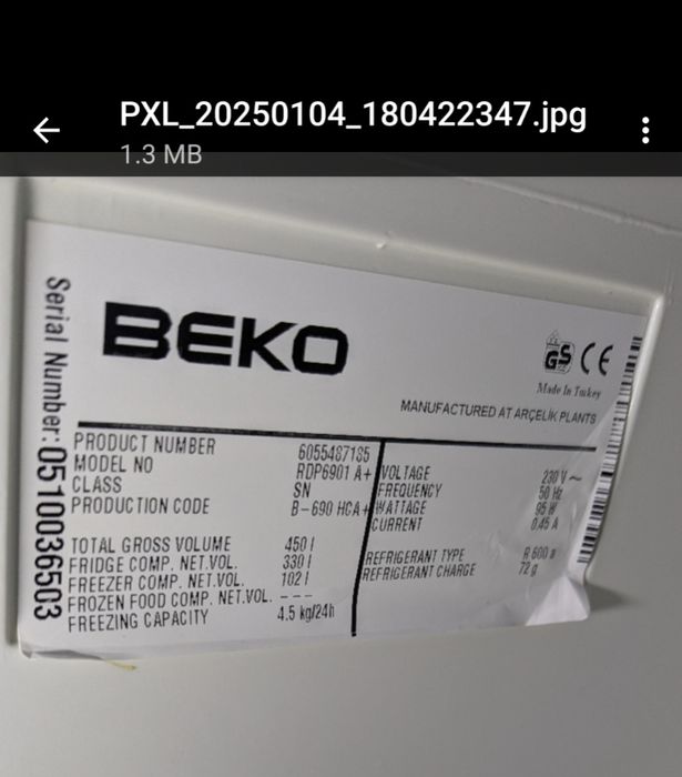 Combina frigorifica Beko mare, 450 l în stare de funcționare - vezi descrierea
