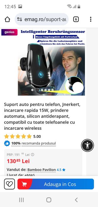 Suport Auto Telefon Reeshine, Cu Incarcare  Universal Android si IOS